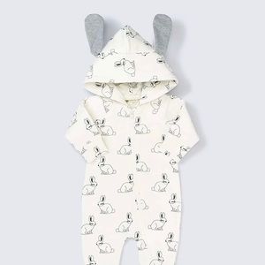 Monica & Andy Bunny Ears Hooded Zipper Romper.